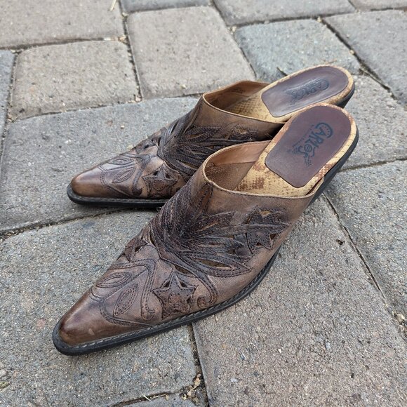 Sz 8 Vintage Carlos by Carlos Santana "Rodeo" Leather Cowgirl/Western Mules - Picture 1 of 8